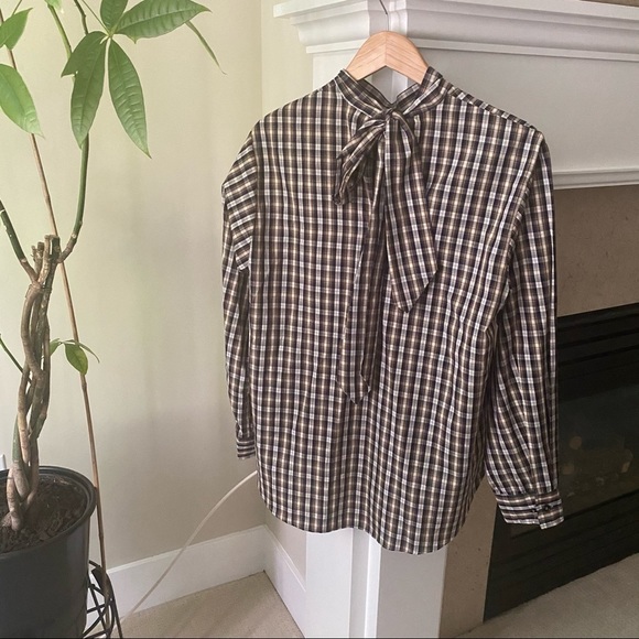 ZARA Navy Check Bow Detail High Low Blouse Top - Picture 6 of 7